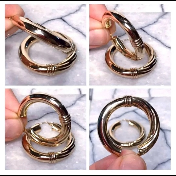14KT DESIGNER X-LG HOOPS ~ BUTTERY RICH SOLID LUSTROUS YELLOW GOLD EARRINGS - Picture 5 of 12